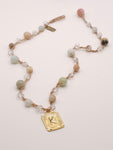 Amazonite and Crystal Initial Charm Necklace- GOLD CHARM