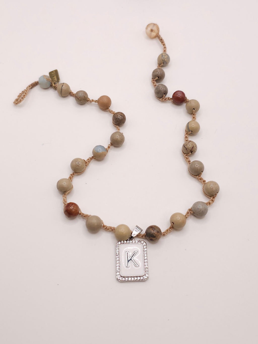 8MM Aqua Terra Jasper Initial Charm Necklace- SILVER Charm