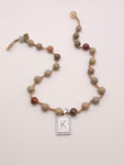 8MM Aqua Terra Jasper Initial Charm Necklace- SILVER Charm