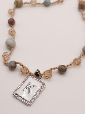 Aqua Terra Jasper and Crystal Initial Charm Necklace- SILVER CHARM