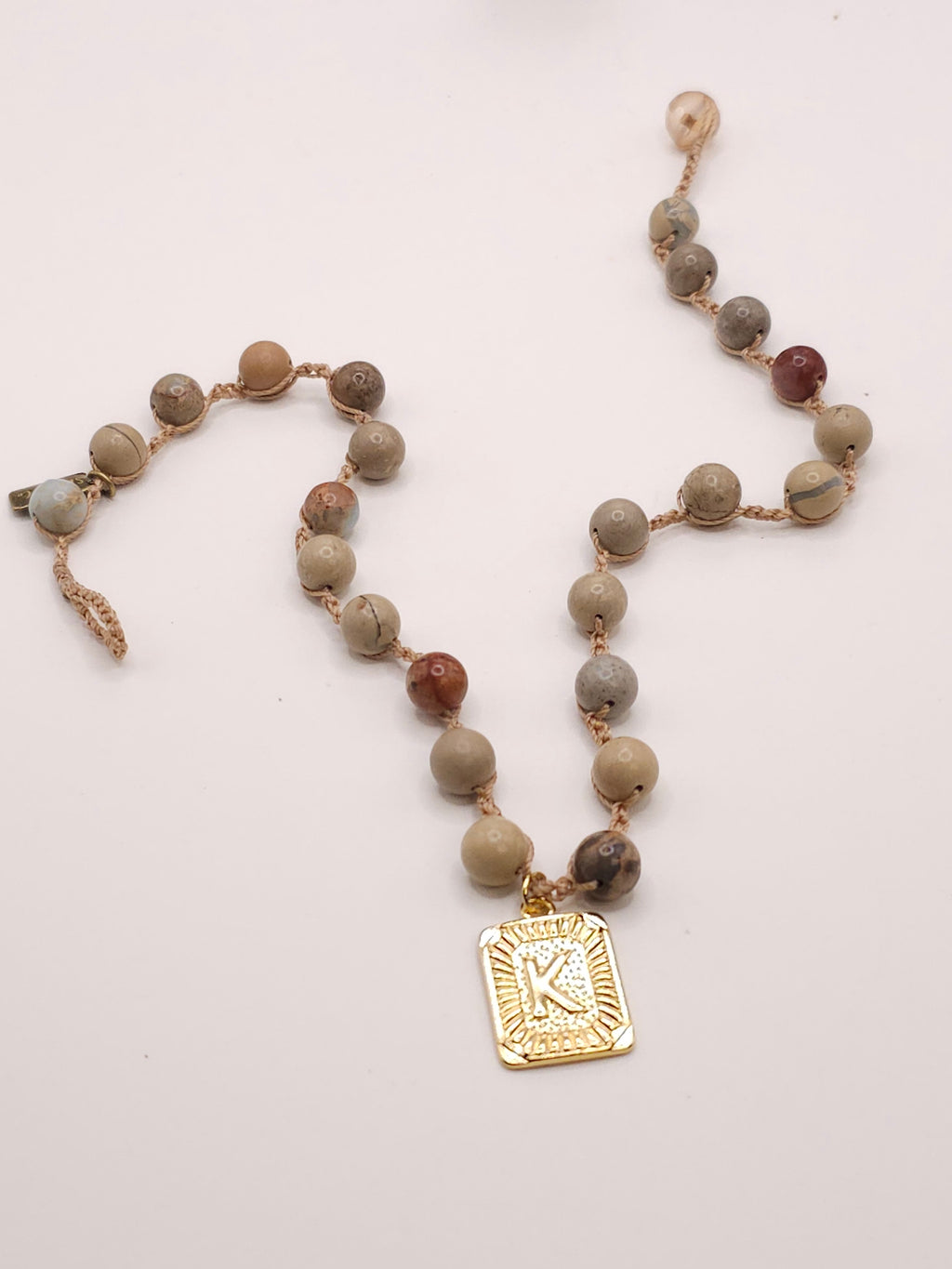 8MM Aqua Terra Jasper Initial Charm Necklace- GOLD Charm