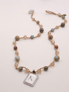 Aqua Terra Jasper and Crystal Initial Charm Necklace- SILVER CHARM