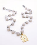8MM Crazy Lace Agate Initial Charm Necklace- GOLD Charm