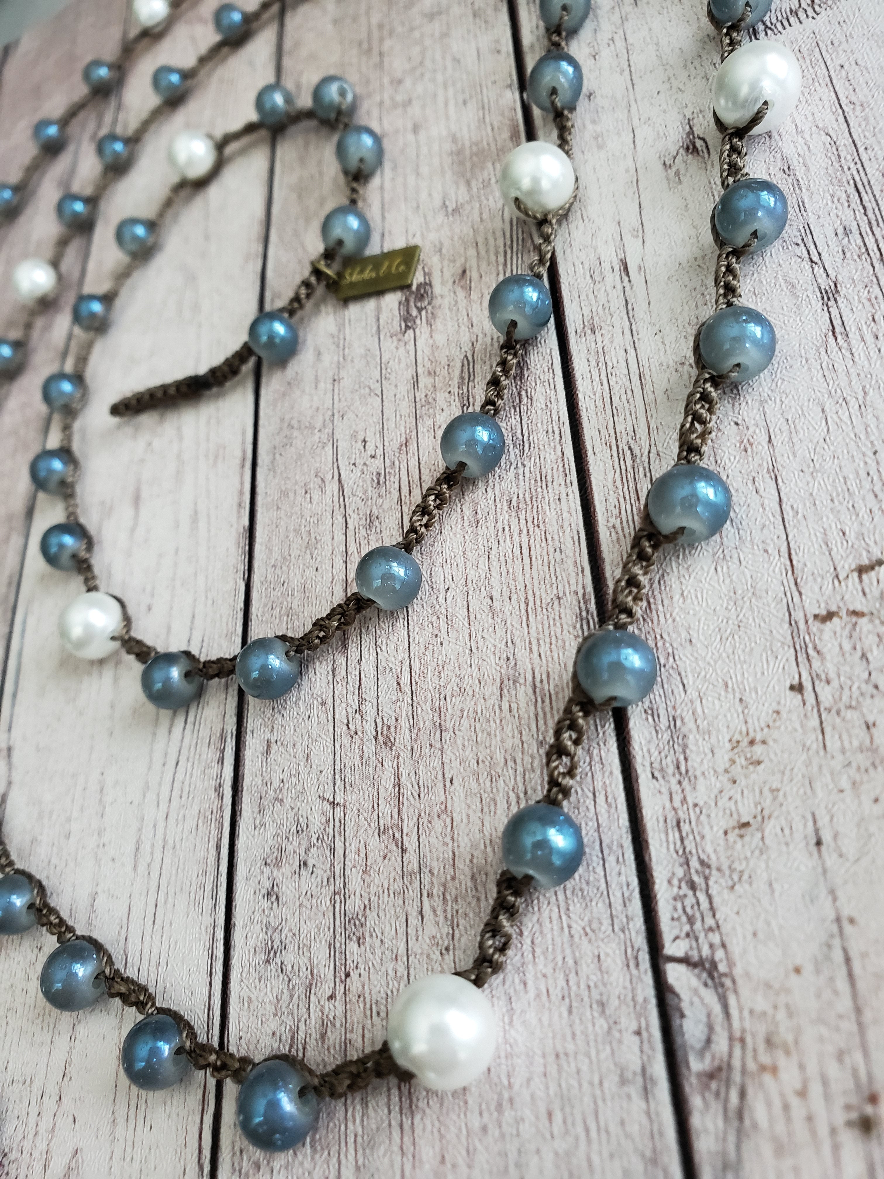 Samantha- Steel Blue and White Pearl