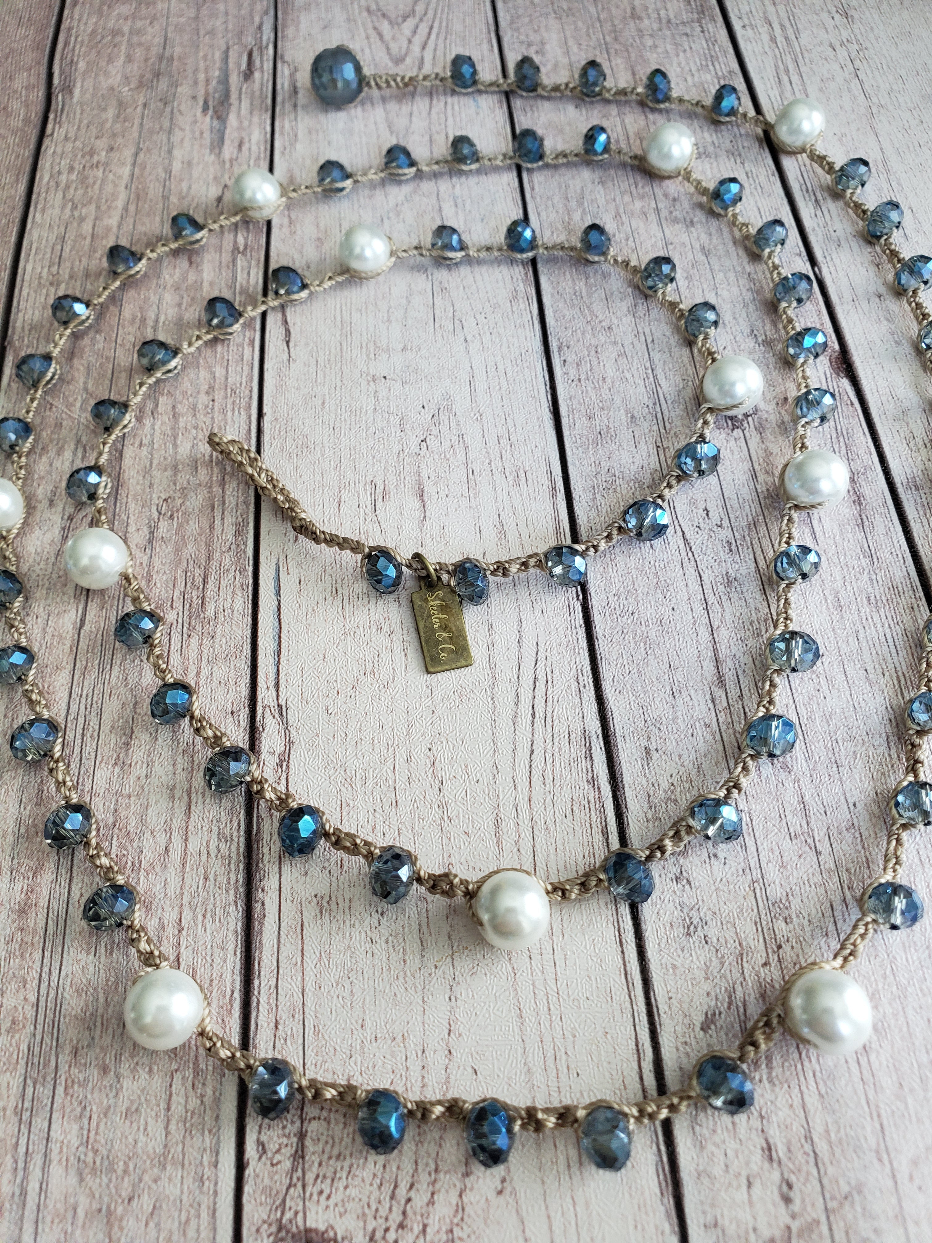Karen- Navy Crystal and White Pearl